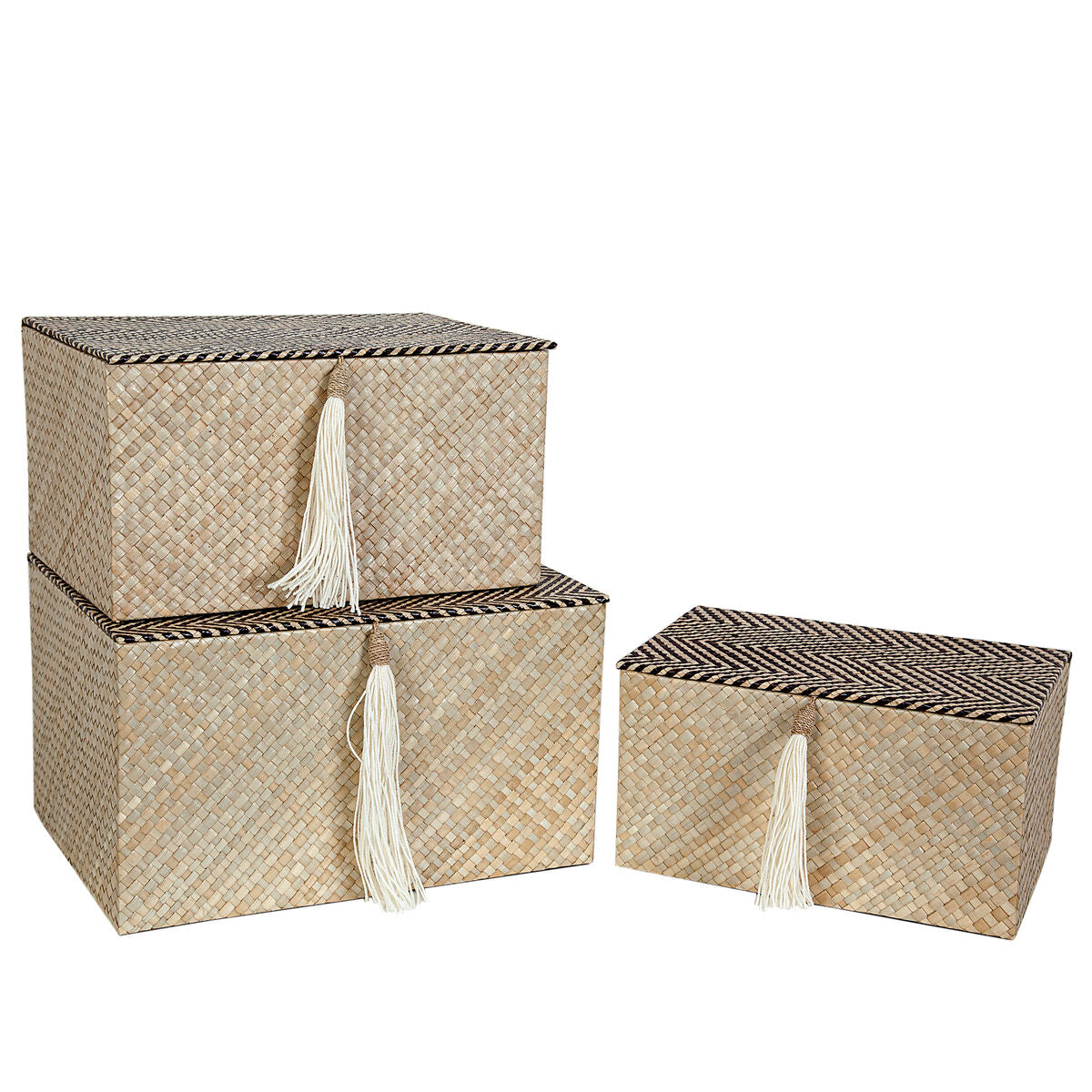 Set of decorative boxes Romimex Beige (3 Pieces)-0