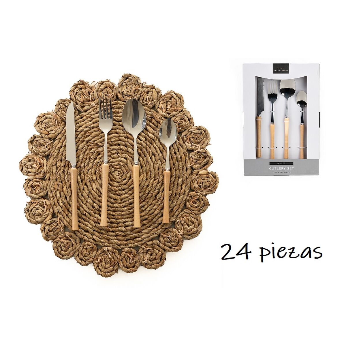 Cutlery set Romimex Silver Metal 28 x 7 x 19 cm 24 Pieces-3