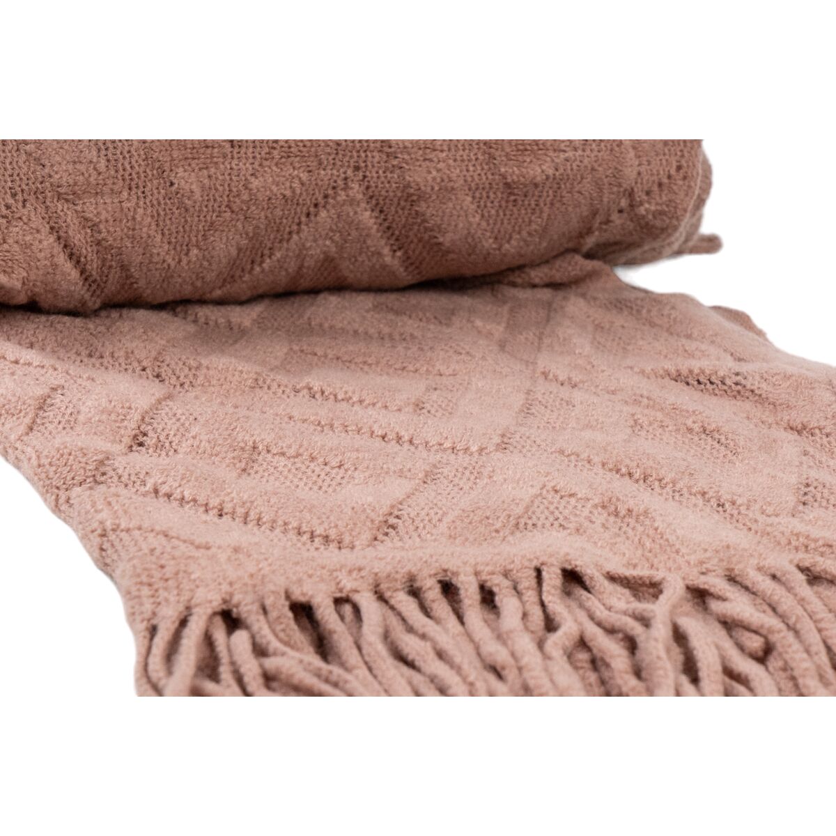 Blanket Romimex Pink With tassles 130 x 200 x 1 cm-1