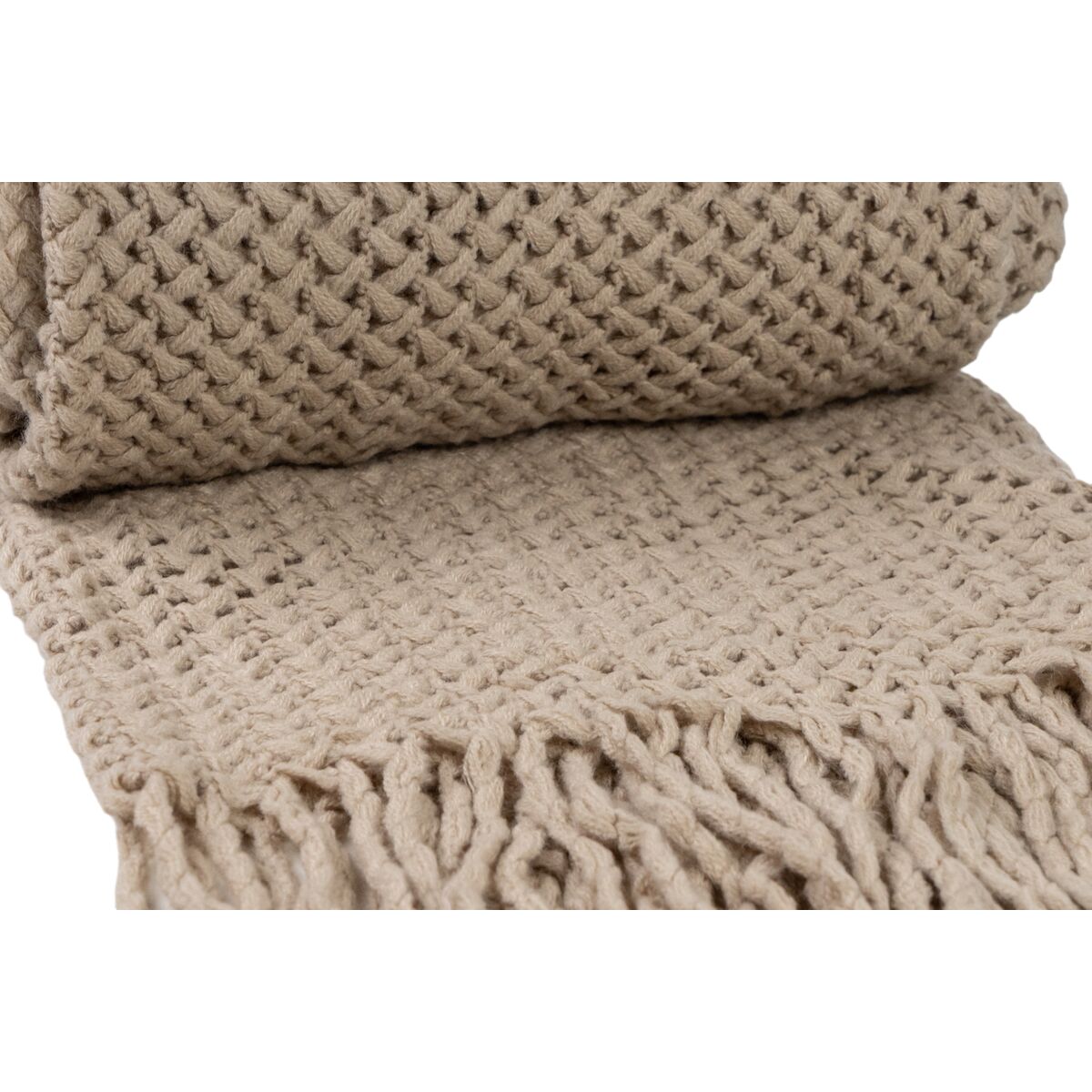Blanket Romimex Beige With tassles 130 x 200 x 1 cm-1