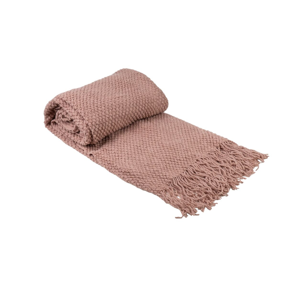 Blanket Romimex Pink With tassles 130 x 200 x 1 cm-0