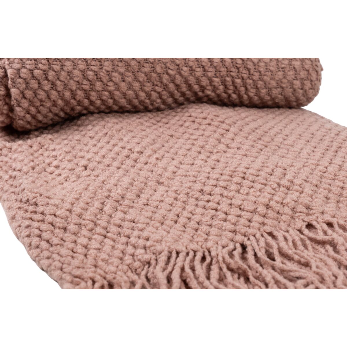 Blanket Romimex Pink With tassles 130 x 200 x 1 cm-1