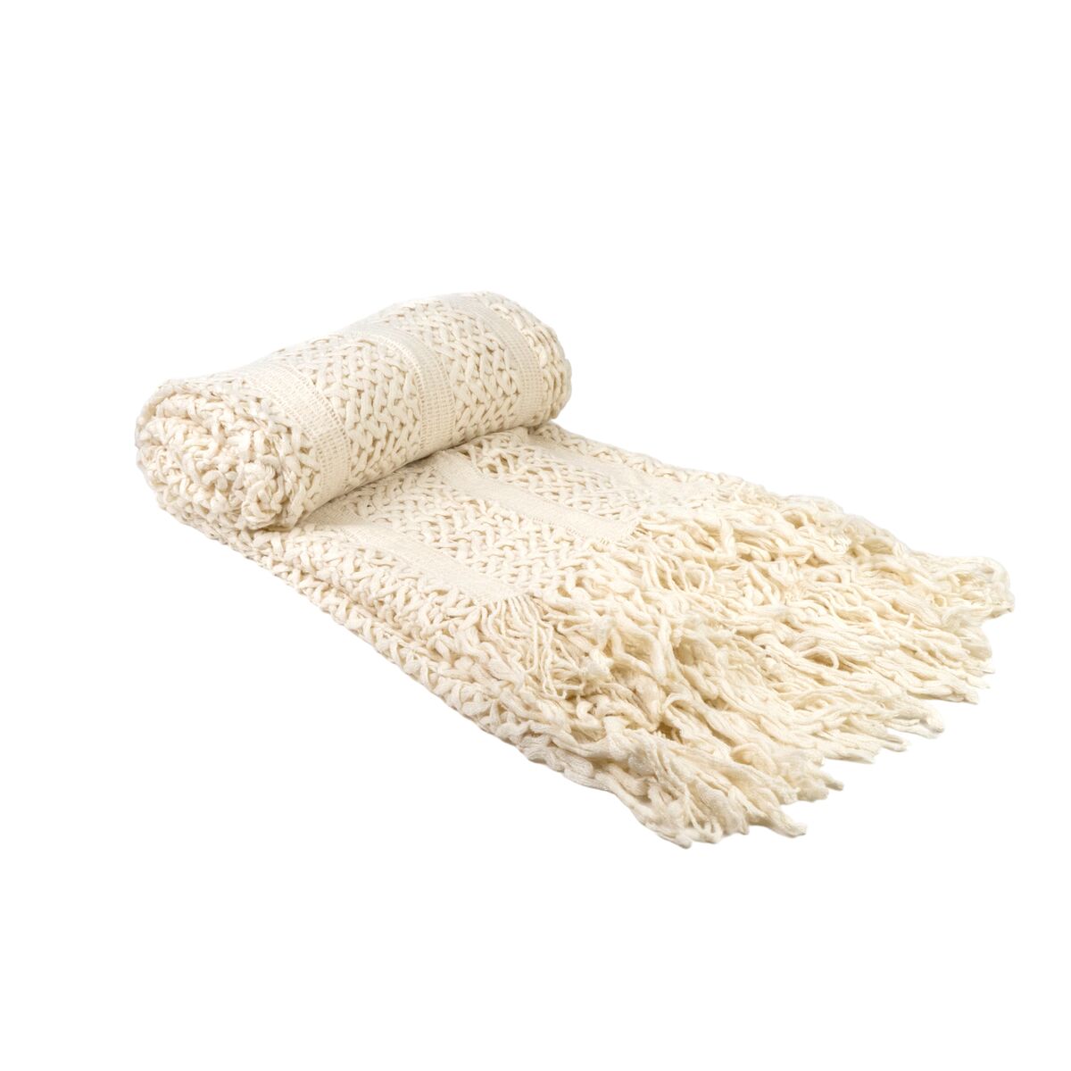 Blanket Romimex White With tassles 130 x 200 x 1 cm-0