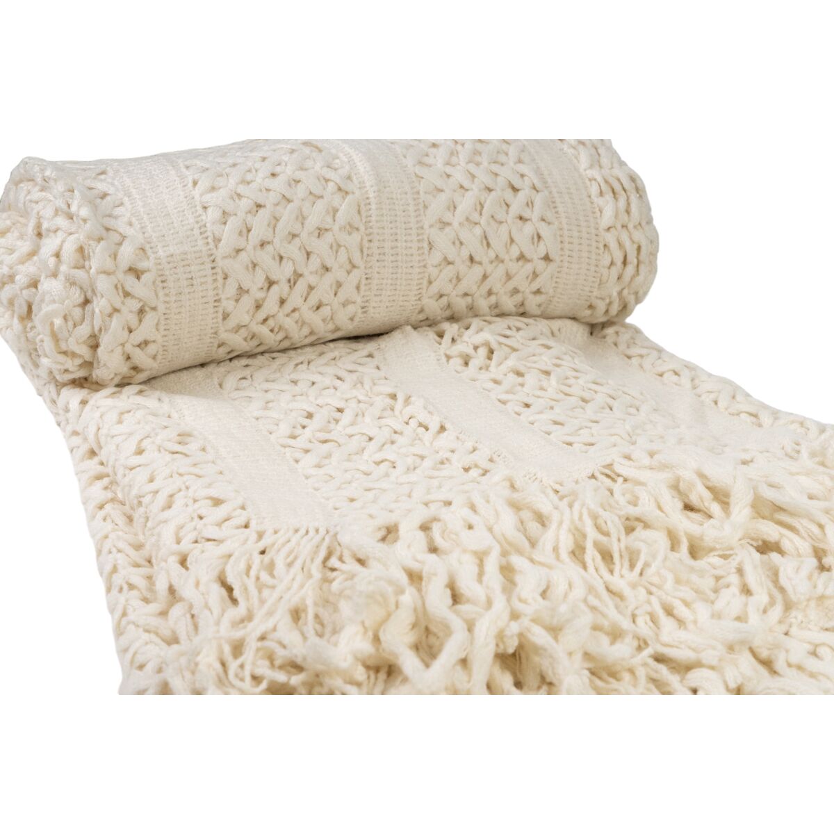 Blanket Romimex White With tassles 130 x 200 x 1 cm-1