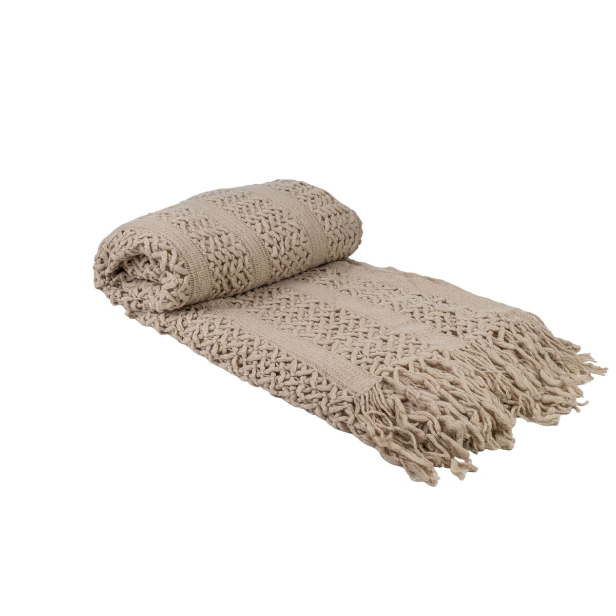 Blanket Romimex Beige With tassles 130 x 200 x 1 cm-0