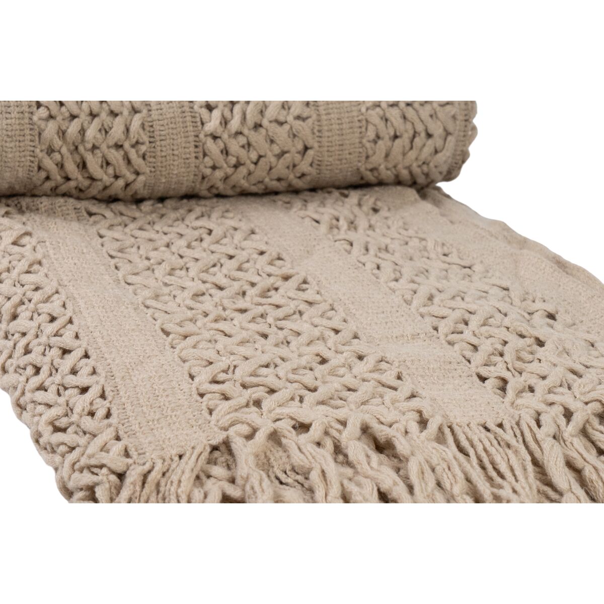 Blanket Romimex Beige With tassles 130 x 200 x 1 cm-1