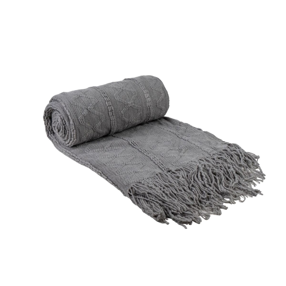 Blanket Romimex Grey With tassles 130 x 200 x 1 cm-0
