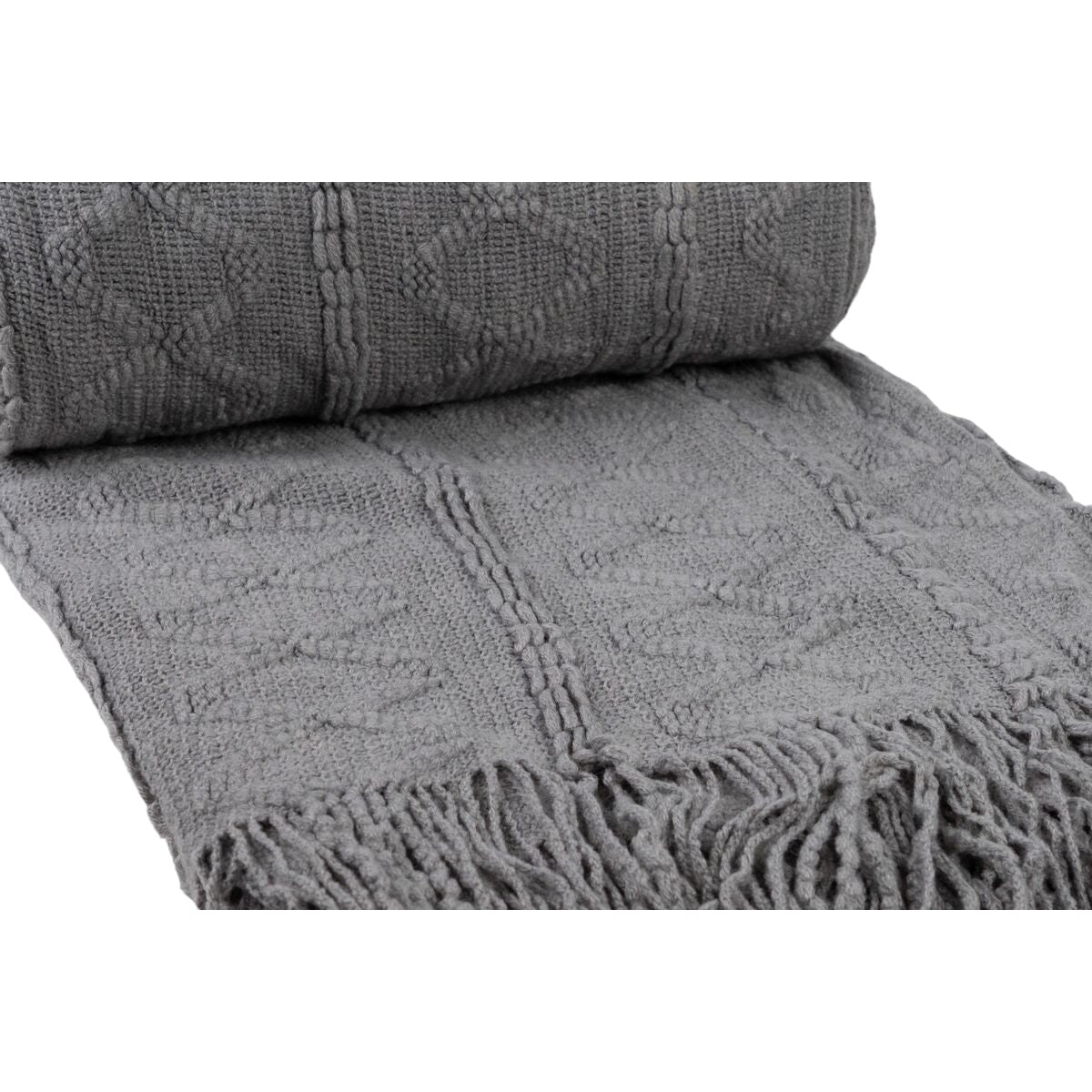 Blanket Romimex Grey With tassles 130 x 200 x 1 cm-1