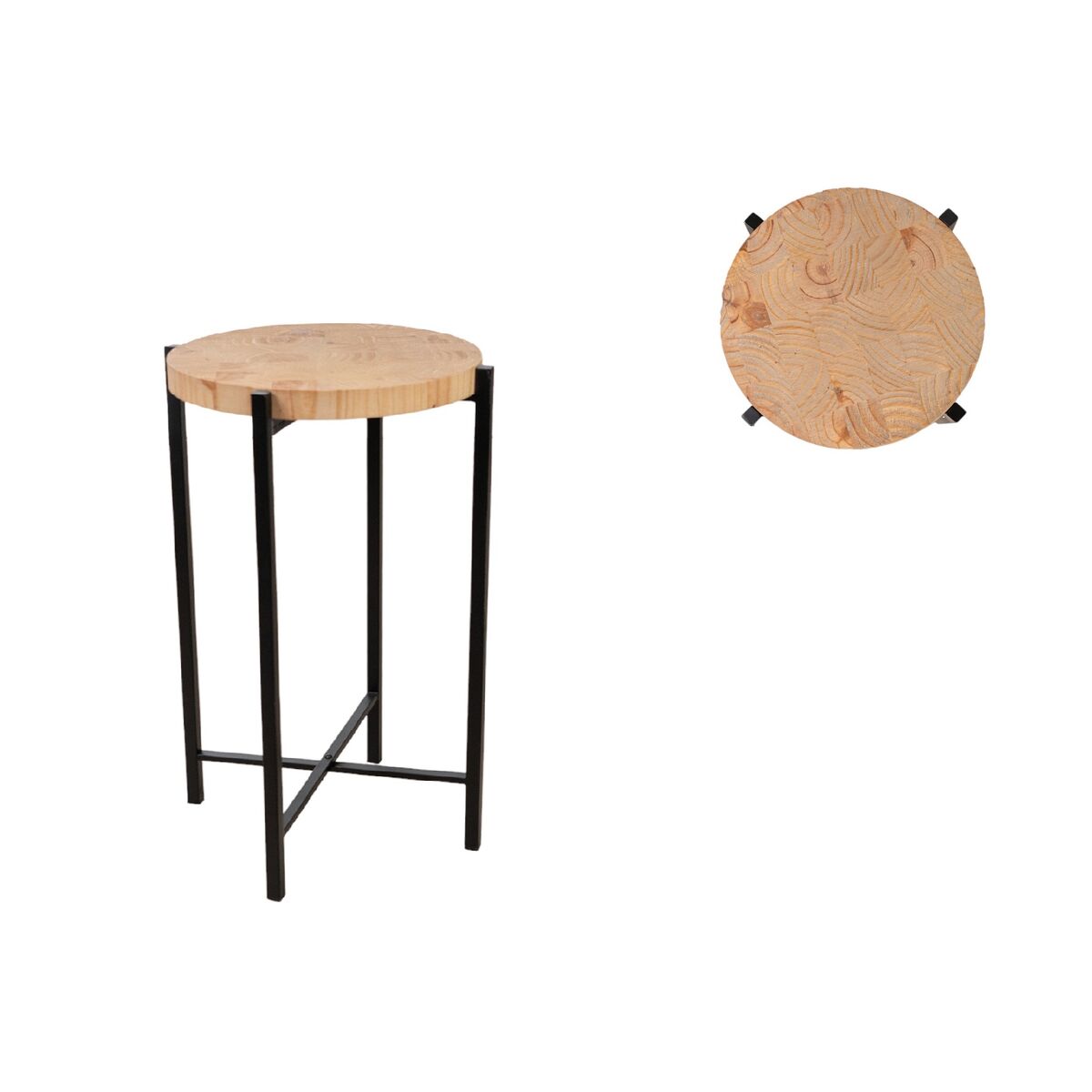 Side table Romimex Brown Beige Metal Marble 35 x 57 x 35 cm-1
