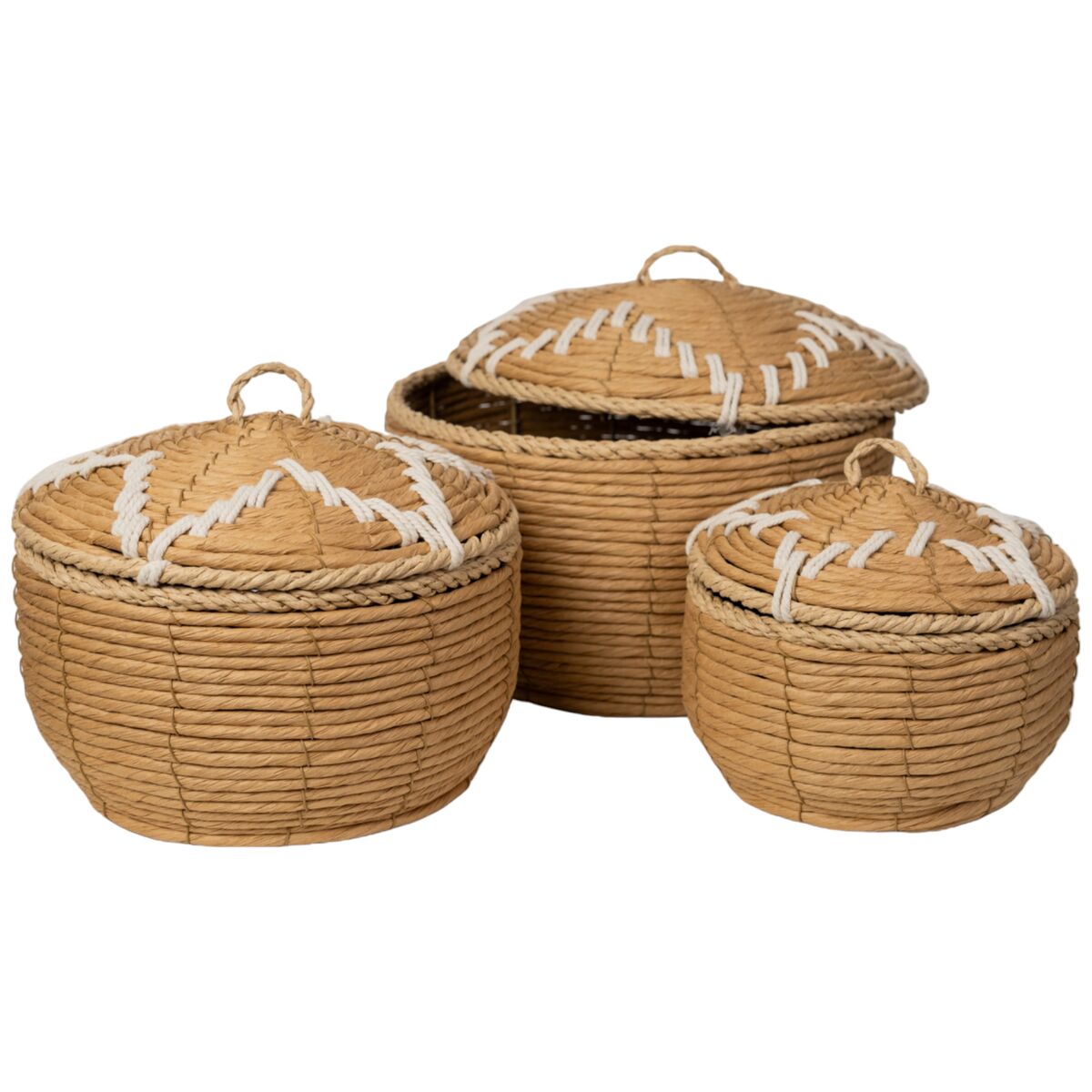 Set of decorative boxes Romimex Natural Natural Fibre With lid 3 Pieces-0