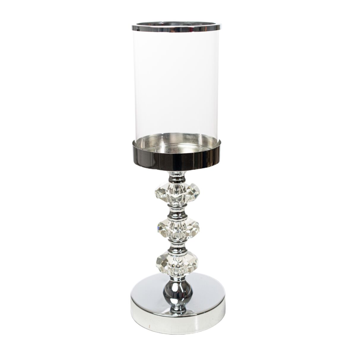 Candleholder Romimex Silver Metal Glass 12 x 34 x 12 cm-0