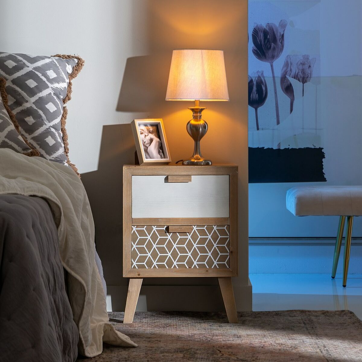 Nightstand KENSY 40 x 30 x 55 cm Natural Wood White-7