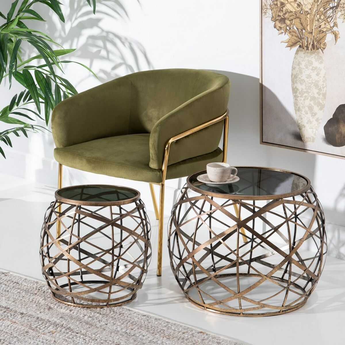Side table 42 x 42 x 40 cm Crystal Grey Golden Metal-5