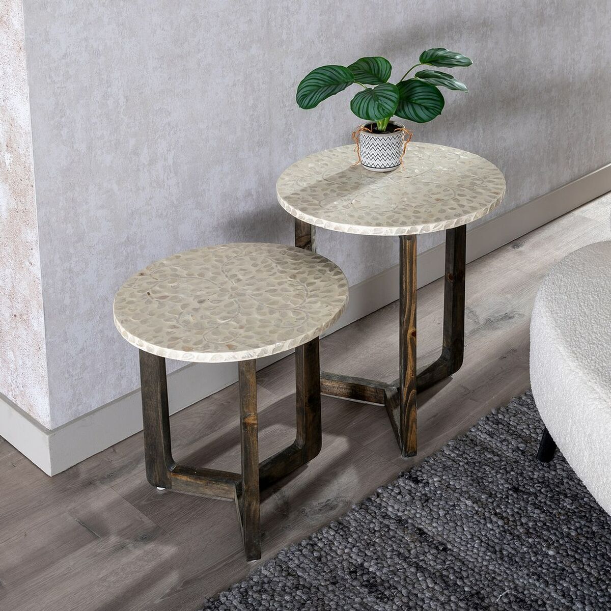 Side table Beige Brown Mother of pearl 40 x 40 x 45 cm MDF Wood-8