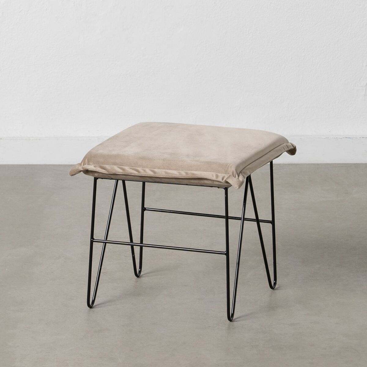 Pouffe Synthetic Fabric Beige Metal 40 x 40 x 35 cm-0