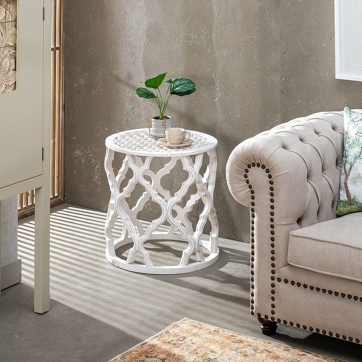 Side table White MDF Wood 50 x 50 x 52 cm DMF-7