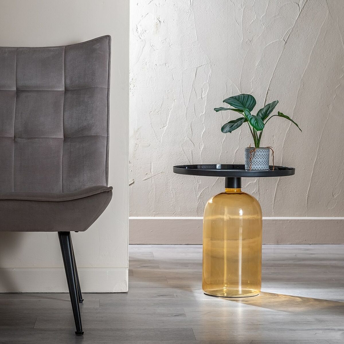 Side table 45 x 45 x 47 cm Crystal Black Metal Amber-7