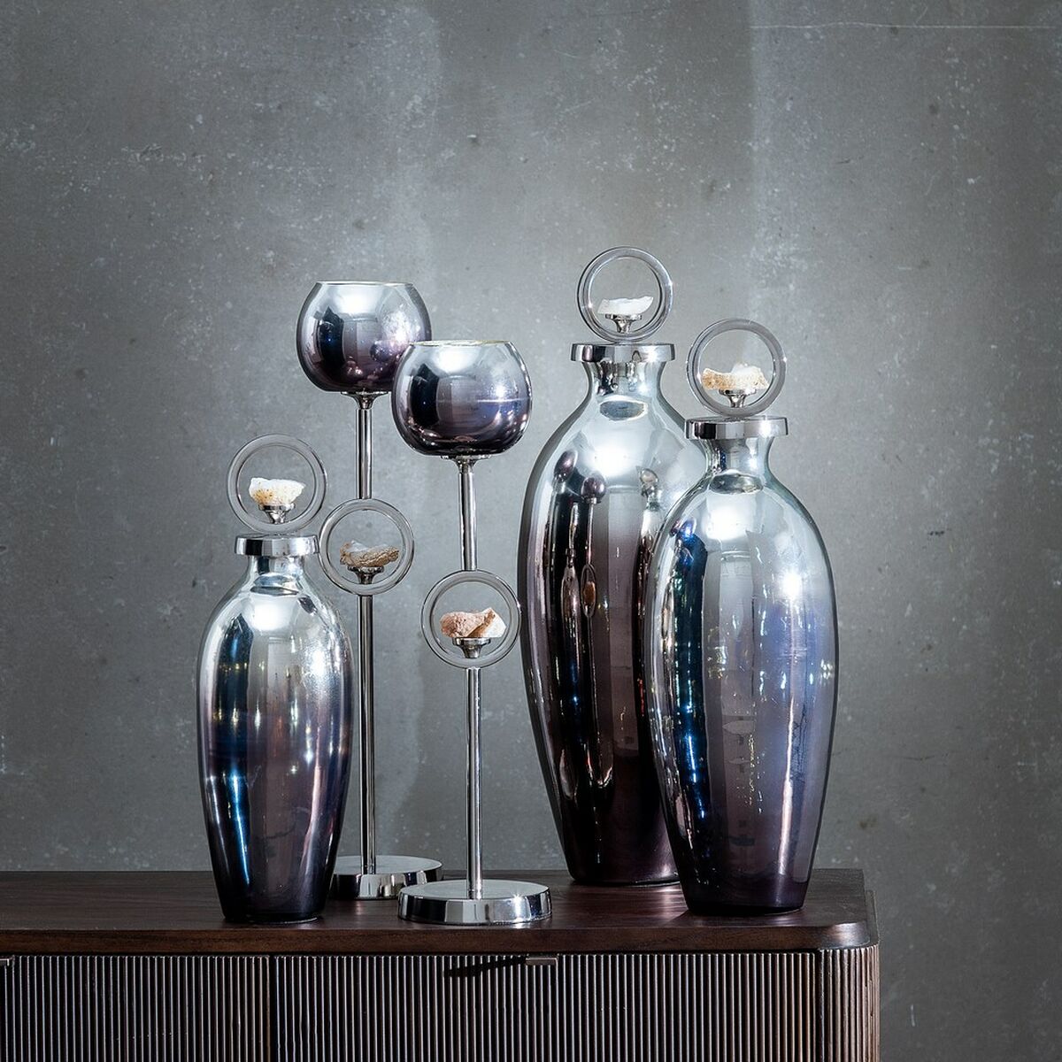 Candleholder Silver Aluminium Crystal 11 x 11 x 51 cm-1