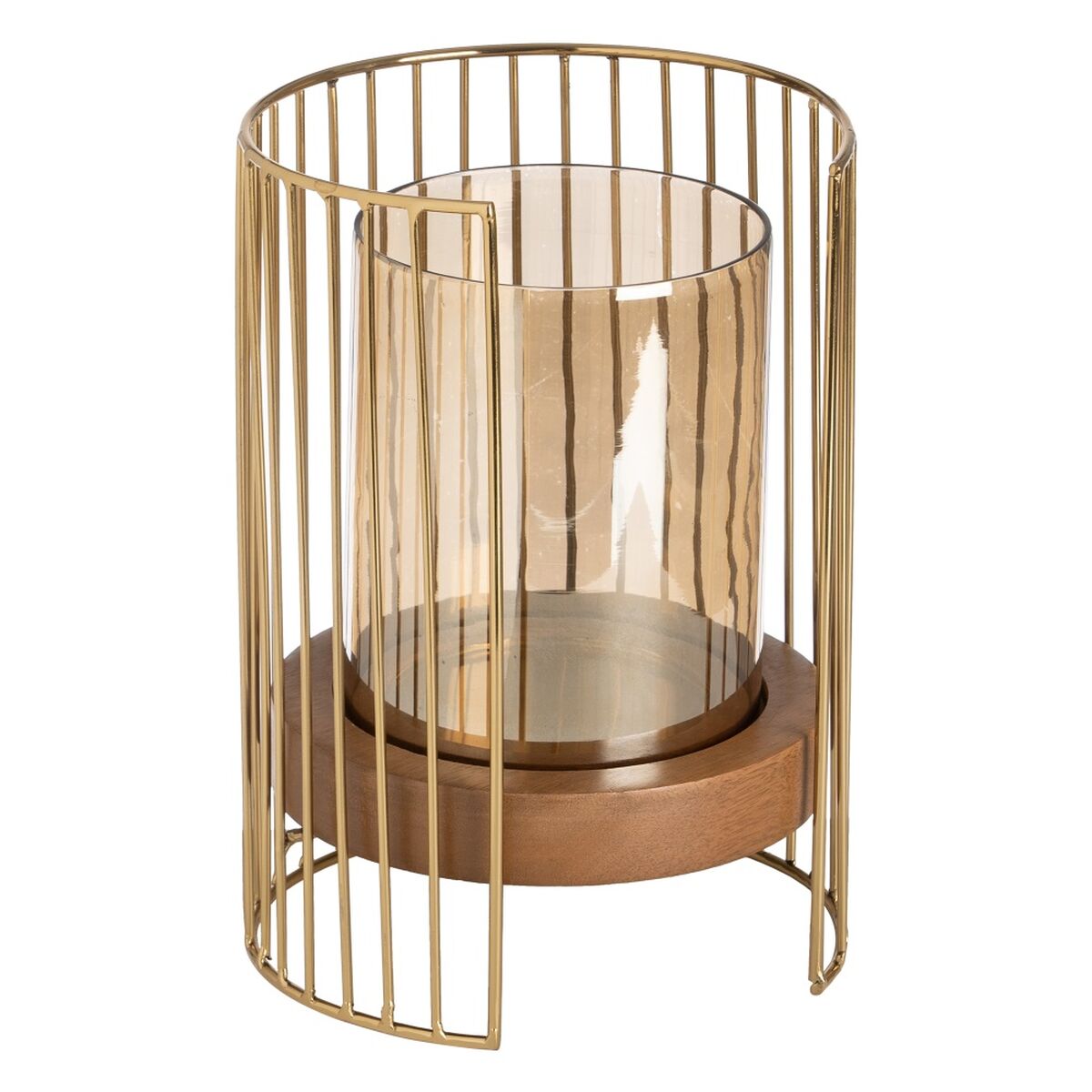 Candleholder Brown Golden Wood Crystal Steel 18 x 18 x 25 cm-0