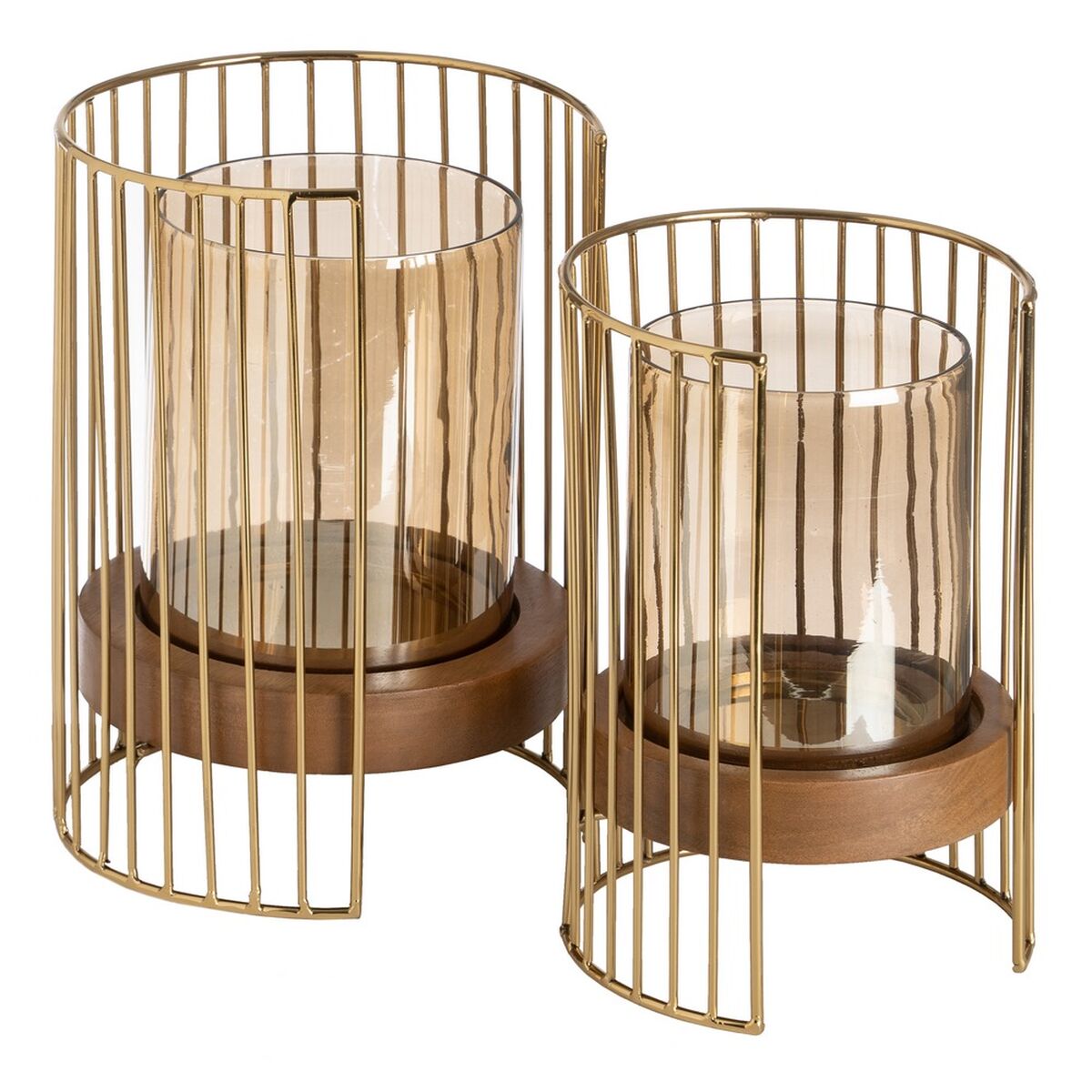 Candleholder Brown Golden Wood Crystal Steel 18 x 18 x 25 cm-5