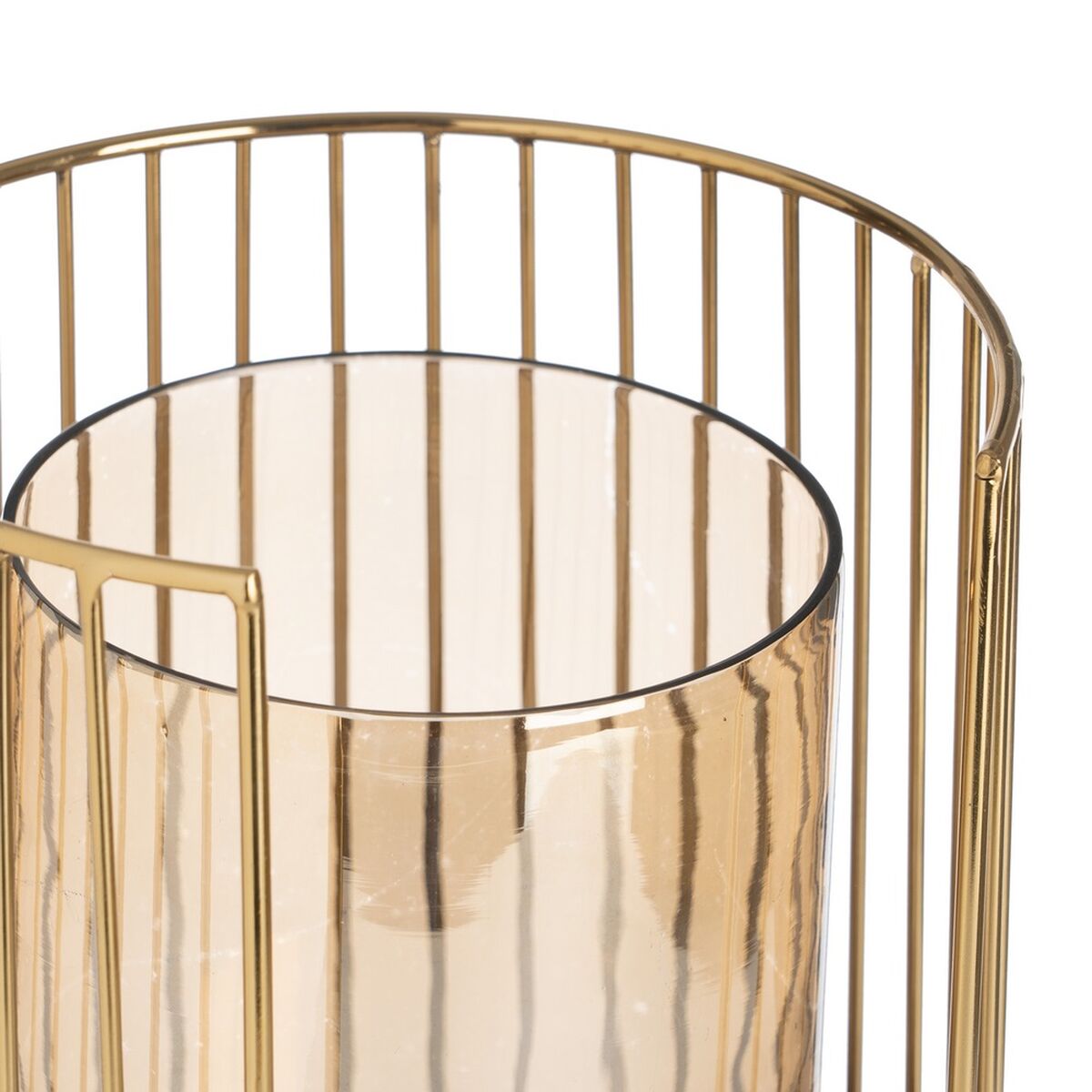 Candleholder Brown Golden Wood Crystal Steel 18 x 18 x 25 cm-4