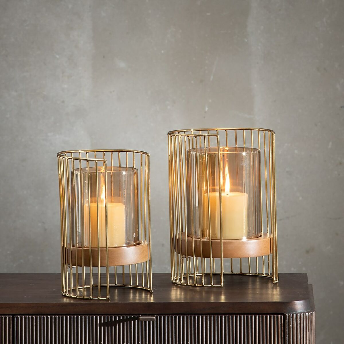 Candleholder Brown Golden Wood Crystal Steel 18 x 18 x 25 cm-1