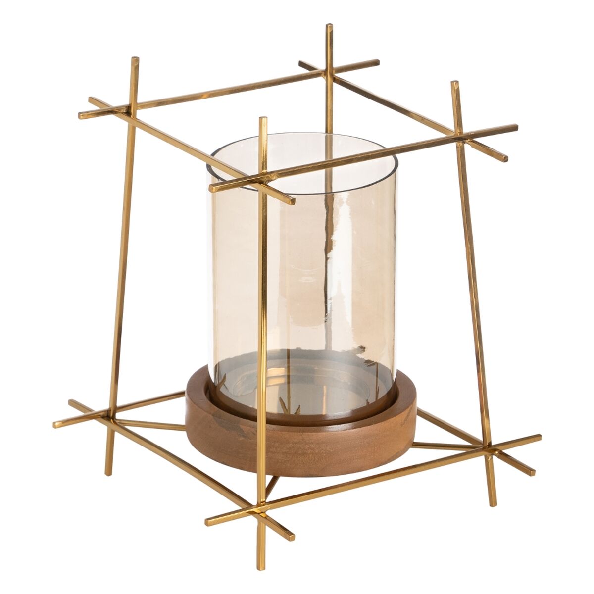 Candleholder Brown Golden Wood Crystal Steel 24 x 24 x 26 cm-0