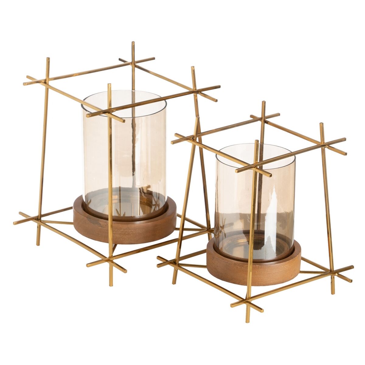 Candleholder Brown Golden Wood Crystal Steel 24 x 24 x 26 cm-5