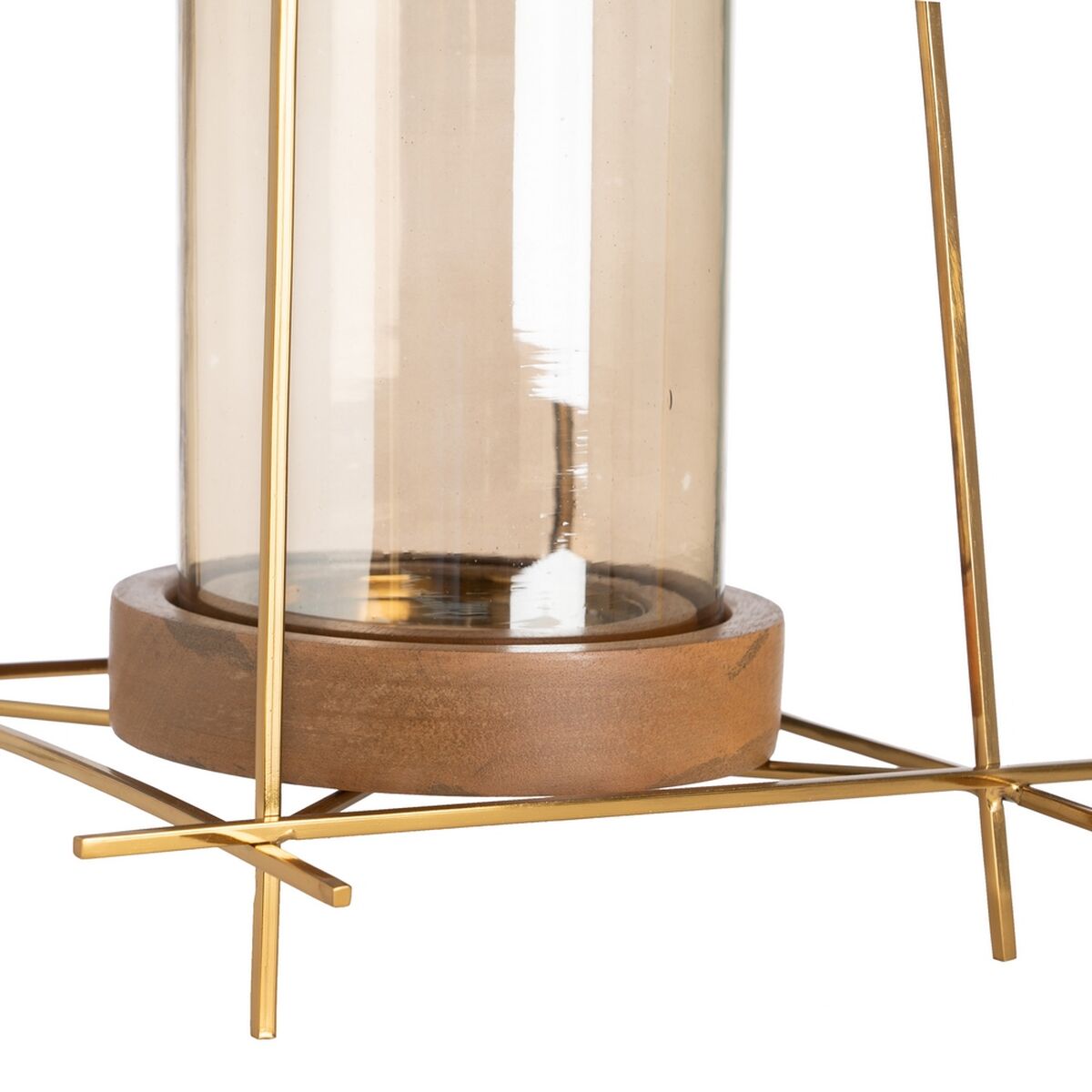 Candleholder Brown Golden Wood Crystal Steel 24 x 24 x 26 cm-3