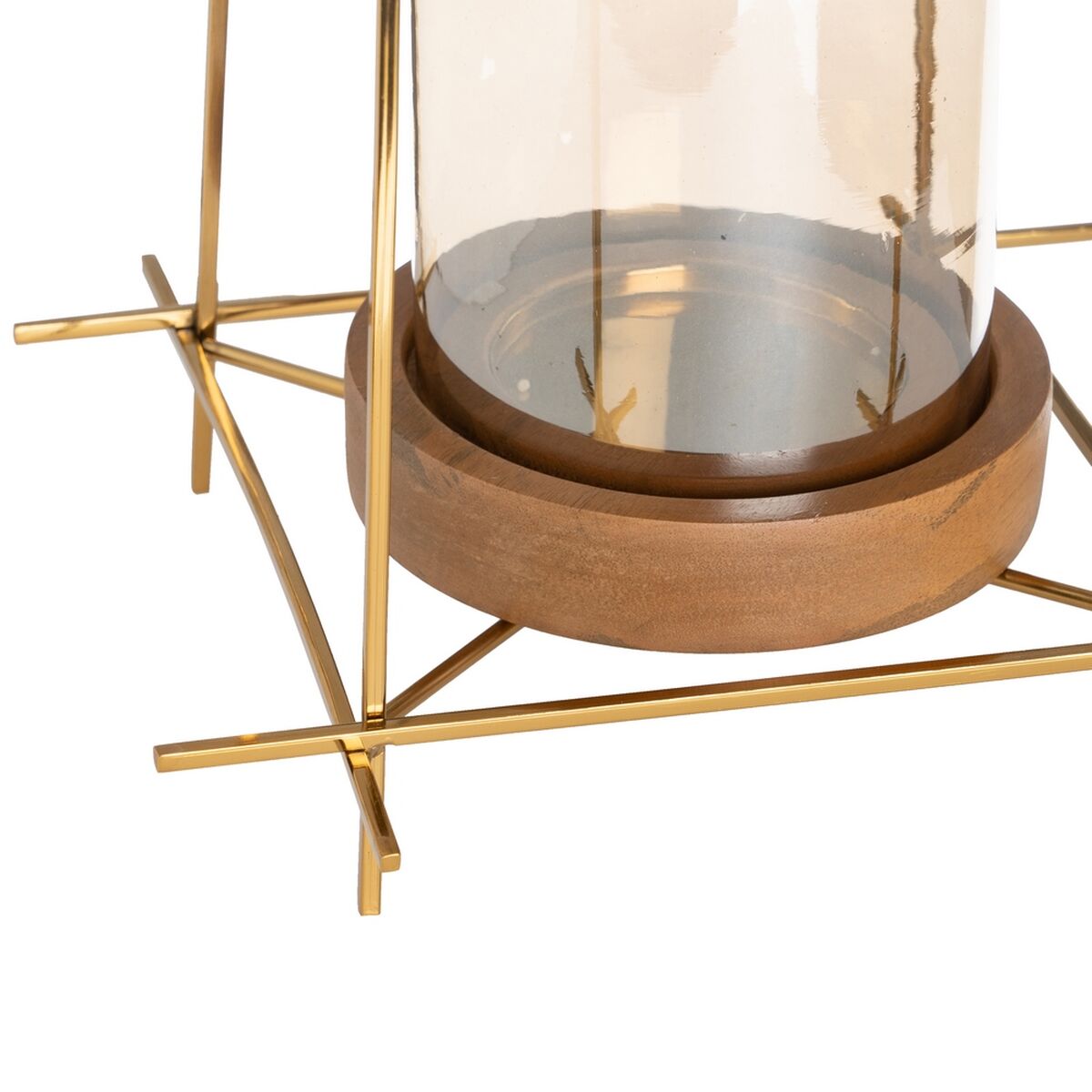 Candleholder Brown Golden Wood Crystal Steel 24 x 24 x 26 cm-2