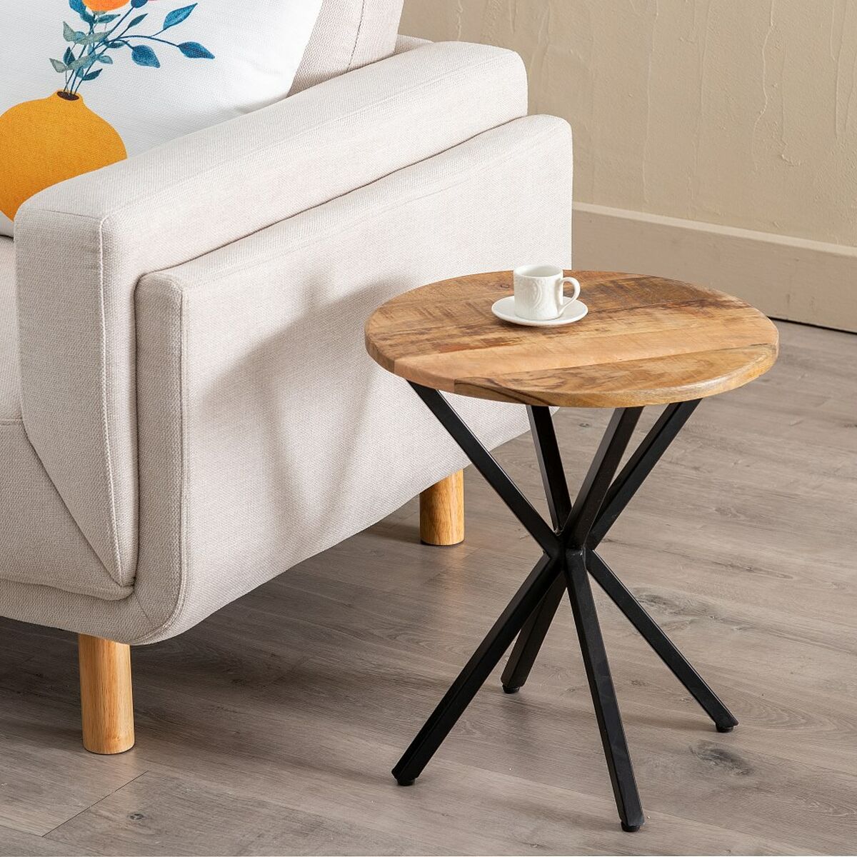 Side table Black Natural Wood Metal Iron wood and metal Mango wood 43 x 43 x 49 cm-7