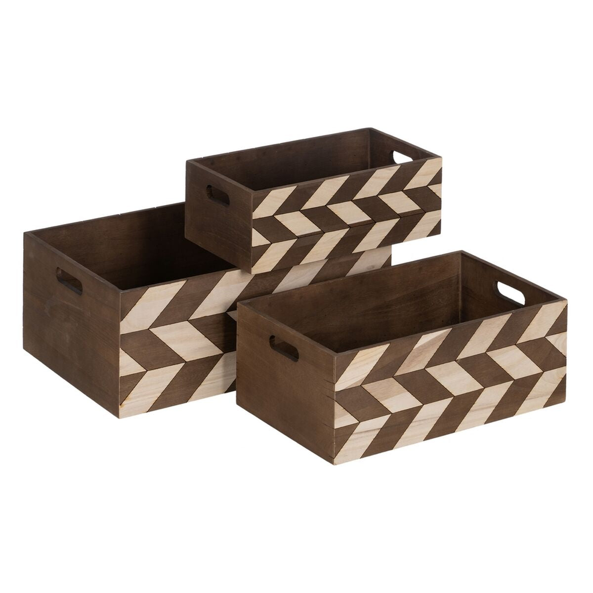 Set of decorative boxes Brown Natural Paolownia wood 44 x 31 x 18 cm (3 Pieces)-0