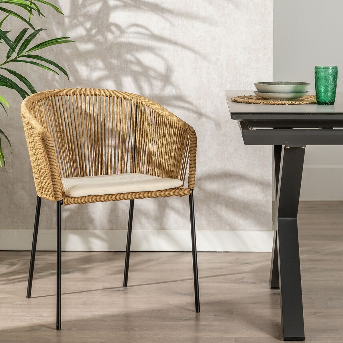 Dining Chair Black Natural Steel 55 X 54 X 79 CM-2