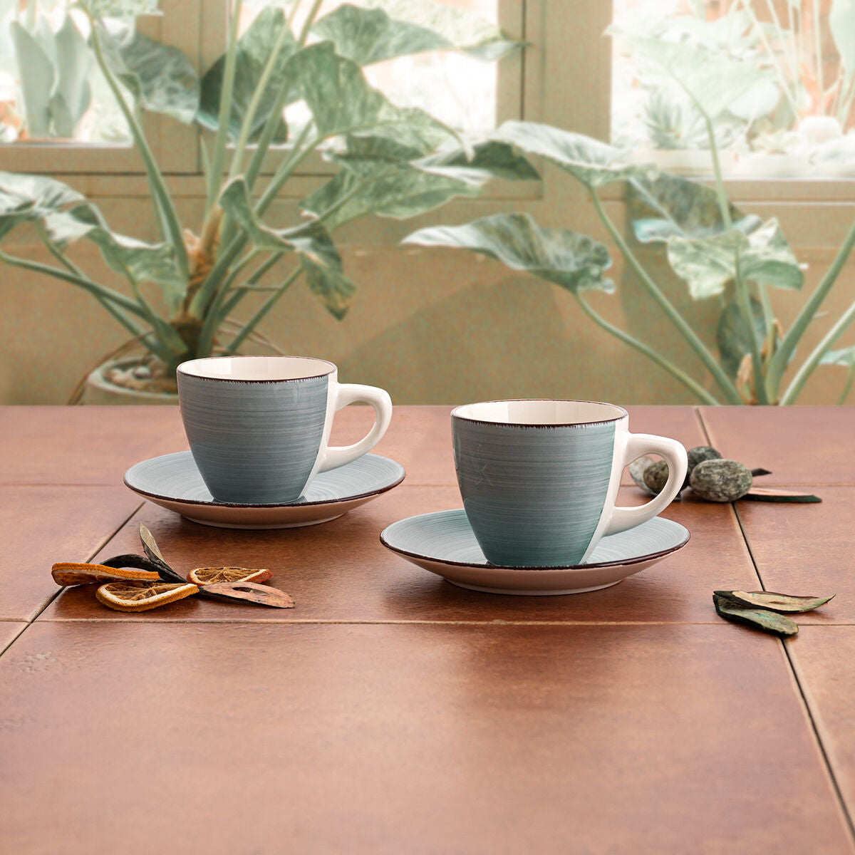 Set of Mugs with Saucers Quid Vita Morning Blue Ceramic (4 Pieces) (6 Units)-3