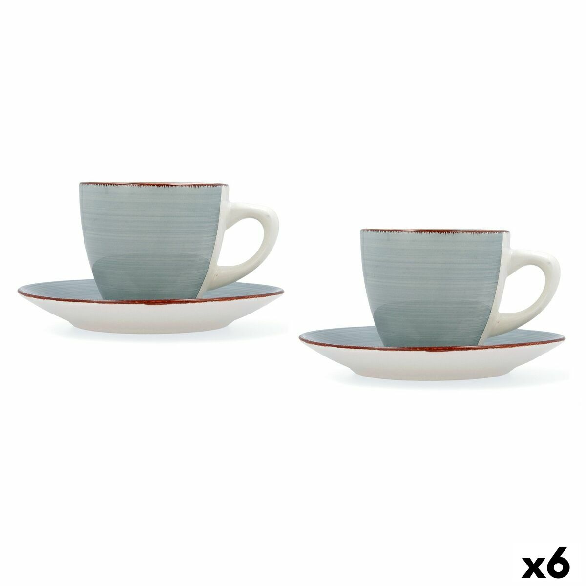 Set of Mugs with Saucers Quid Vita Morning Blue Ceramic (4 Pieces) (6 Units)-0