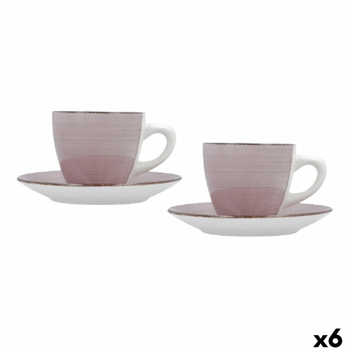 Set of Mugs with Saucers Quid Vita Morning Pink Ceramic (4 Pieces) (6 Units)-0