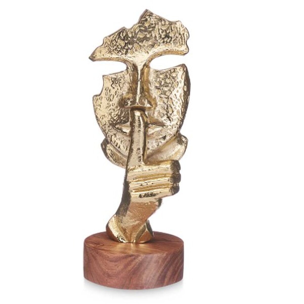 Decorative Figure Face Golden Wood Metal 12 x 29 x 11 cm-1