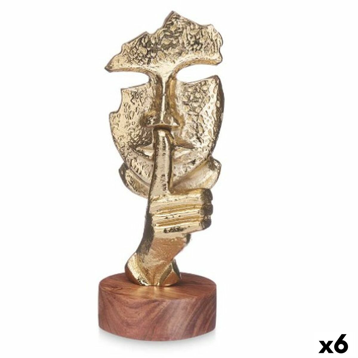 Decorative Figure Face Golden Wood Metal 12 x 29 x 11 cm-0