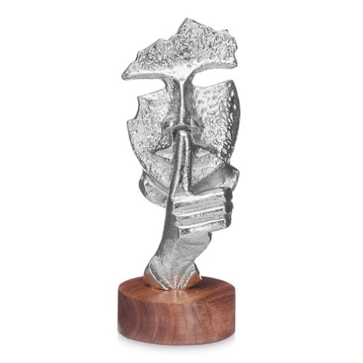 Decorative Figure Face Silver Wood Metal 12 x 29 x 11 cm-1