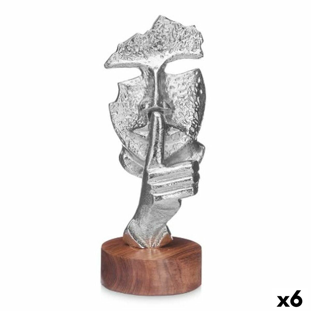 Decorative Figure Face Silver Wood Metal 12 x 29 x 11 cm-0