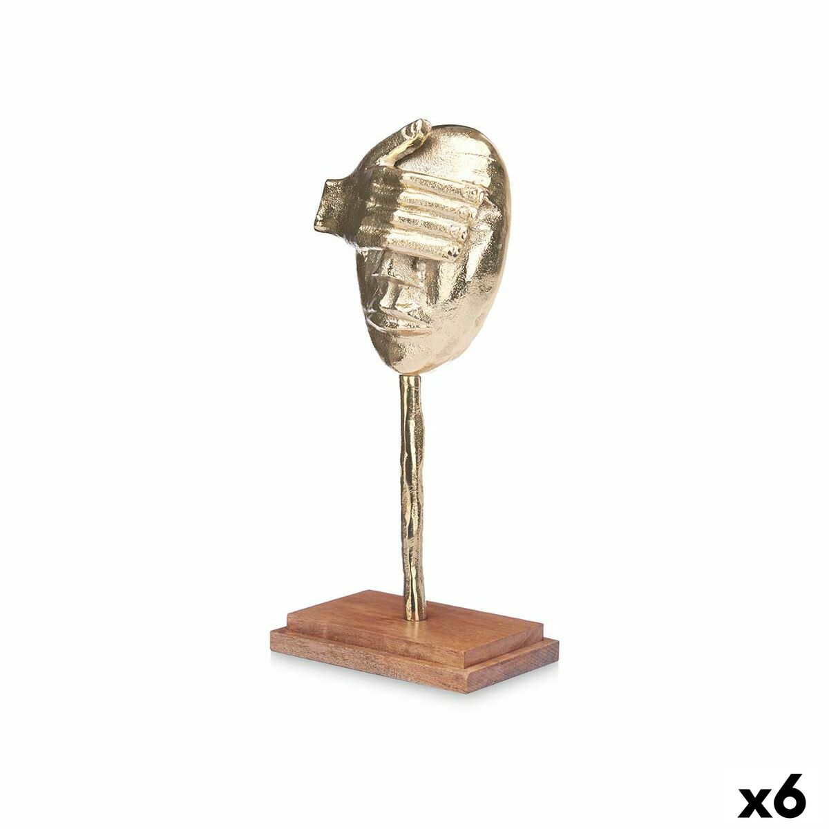 Decorative Figure Face Golden Wood Metal 16 x 34 x 10 cm-0
