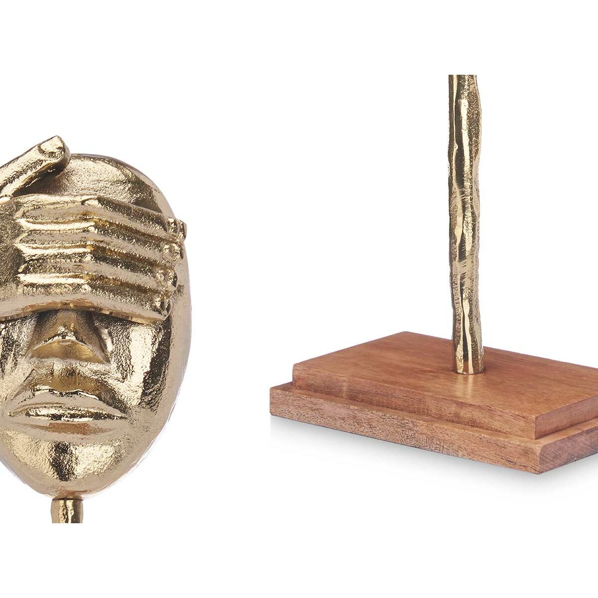 Decorative Figure Face Golden Wood Metal 16 x 34 x 10 cm-1