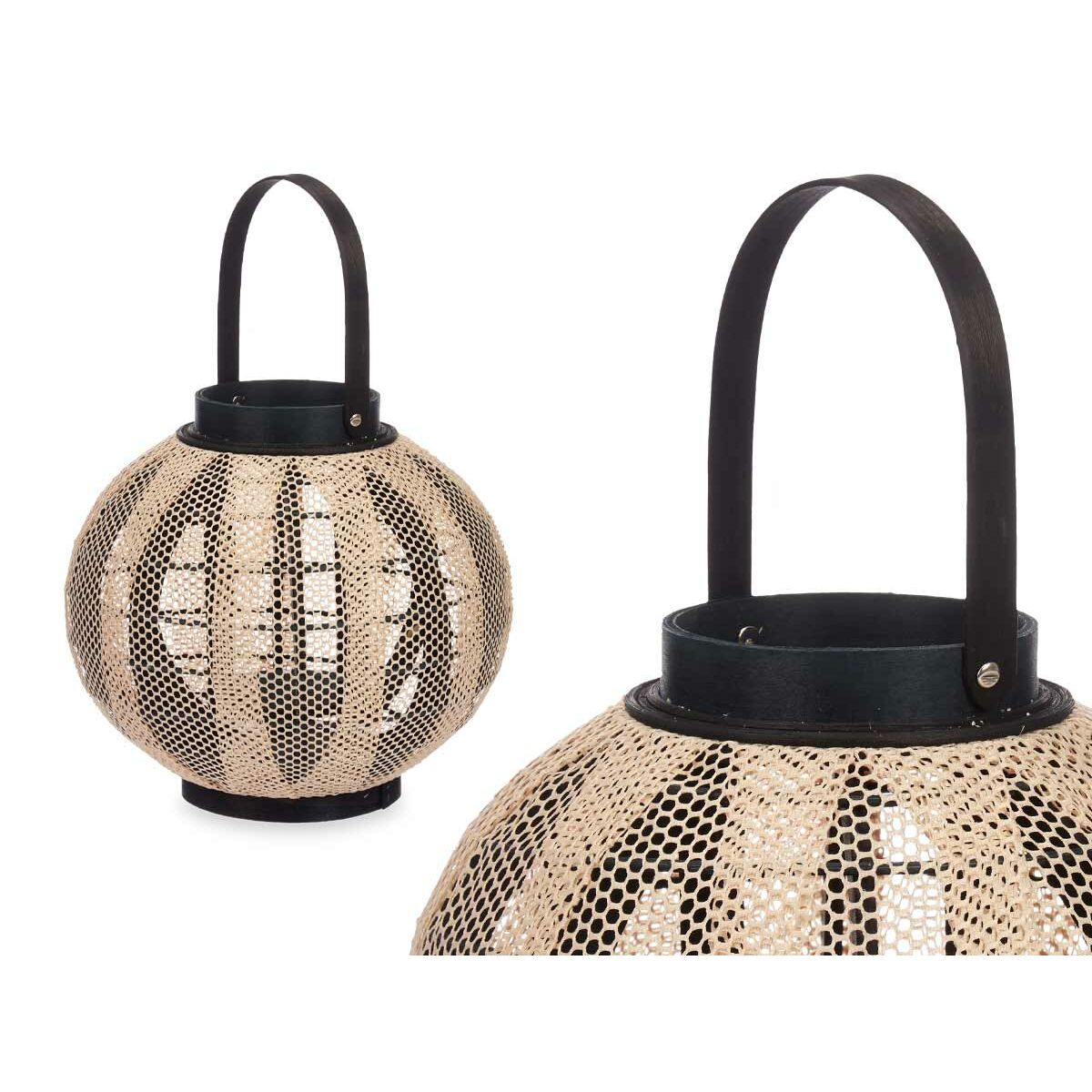 Candleholder Lantern With handle Beige Wood Cloth 30 x 30 x 30 cm (2 Units)-3