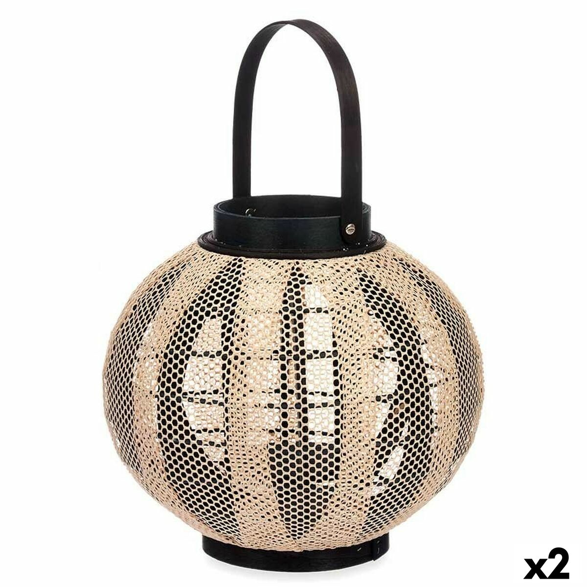 Candleholder Lantern With handle Beige Wood Cloth 30 x 30 x 30 cm (2 Units)-0
