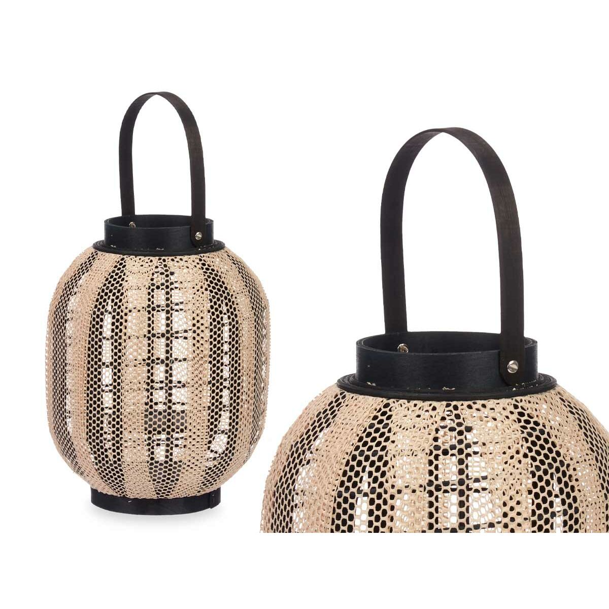 Candleholder Lantern With handle Beige Wood Cloth 27 x 32 x 27 cm (2 Units)-3