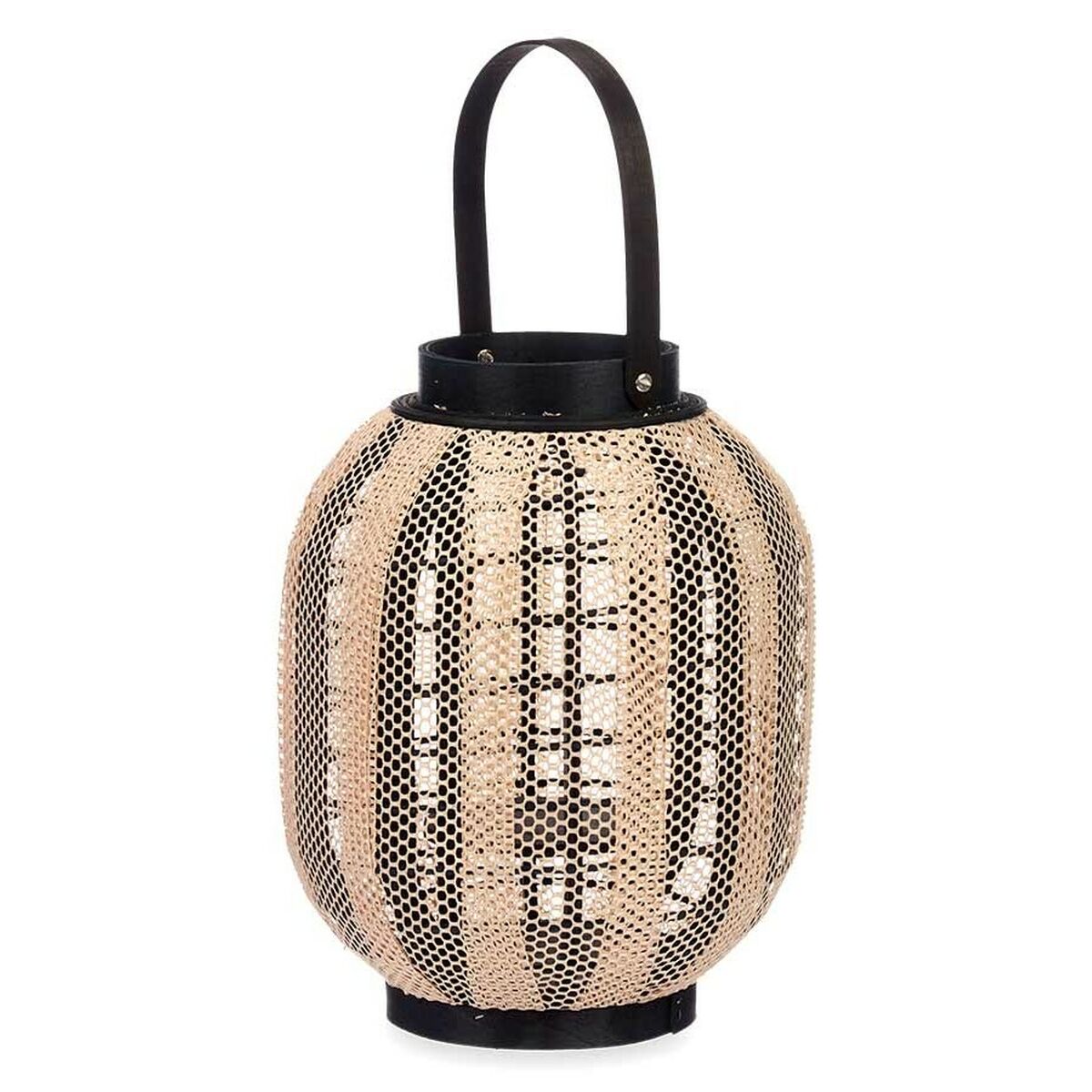Candleholder Lantern With handle Beige Wood Cloth 27 x 32 x 27 cm (2 Units)-1