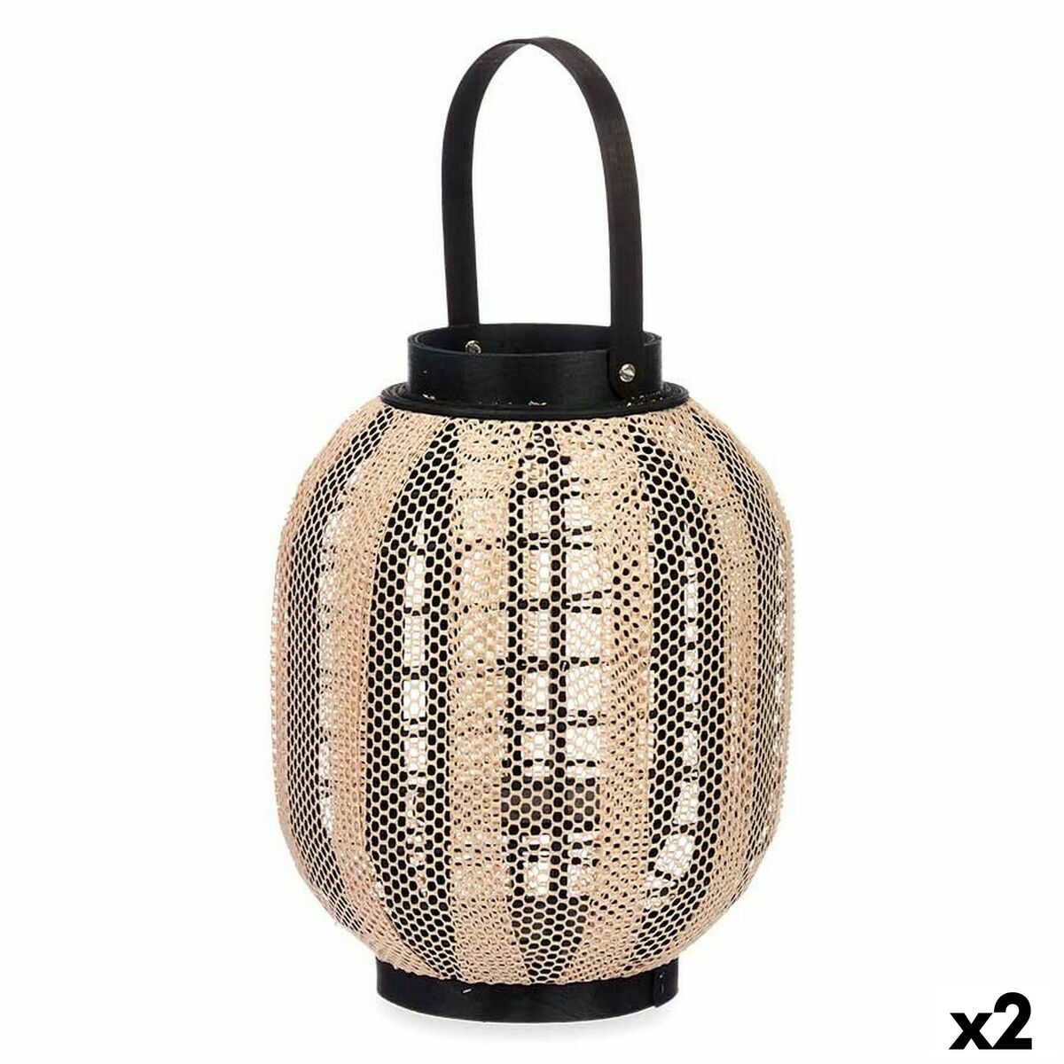Candleholder Lantern With handle Beige Wood Cloth 27 x 32 x 27 cm (2 Units)-0