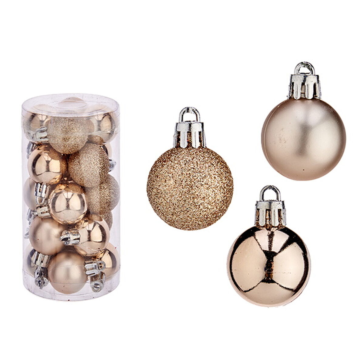 Set of Christmas balls Champagne Plastic 3 x 4 x 3 cm (12 Units)-1