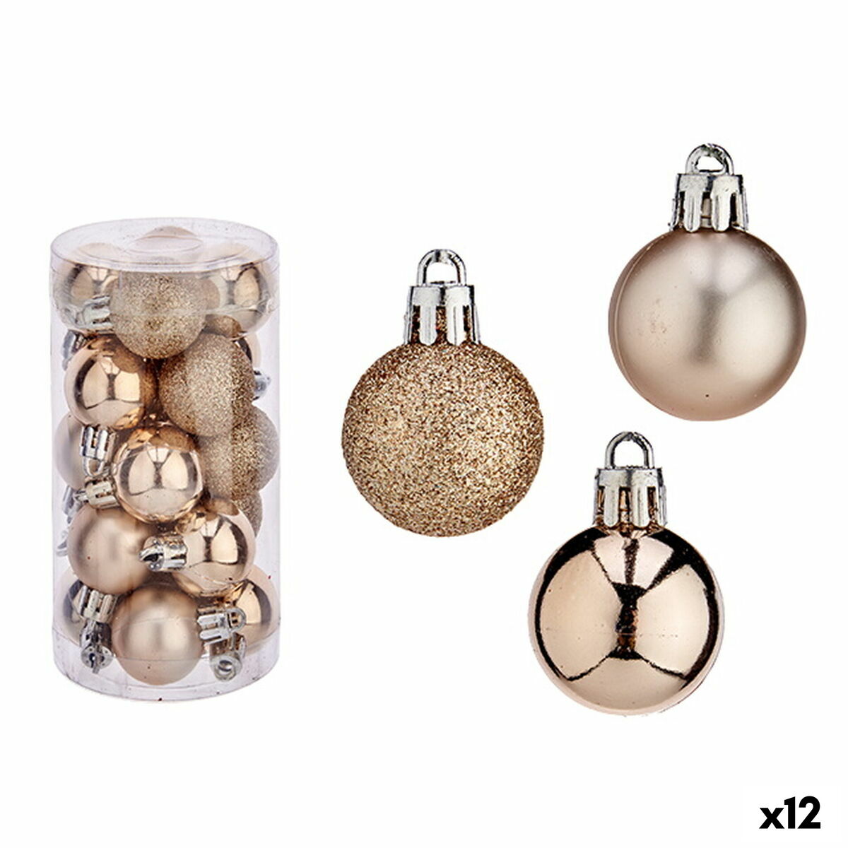Set of Christmas balls Champagne Plastic 3 x 4 x 3 cm (12 Units)-0