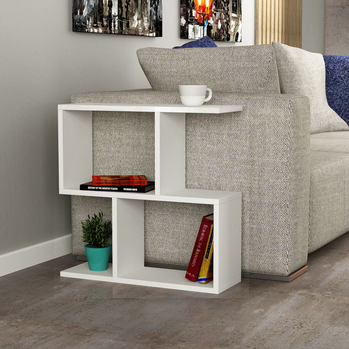 Shelves Alexandra House Living White Wood MDP 60 x 60 x 19 cm-4